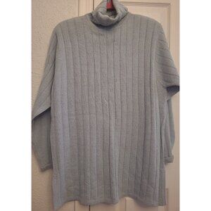 VTG Casual Corner Women Medium Pale Blue Tunic Sweater Turtleneck Shoulder Pads